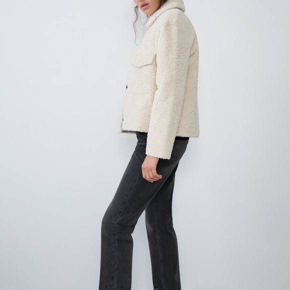ZARA WHITE CREAM DOUBLE FACED FLEECE SHERPA JACKET - Picture 2 of 6